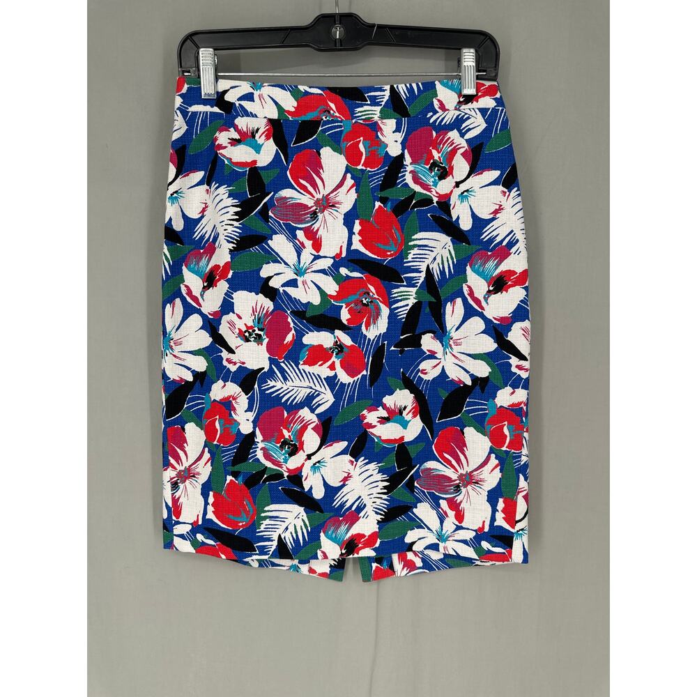 J Crew Skirt Womens 0 Blue Floral Pencil Mini Floral Tropical Bohemian Hawaiian